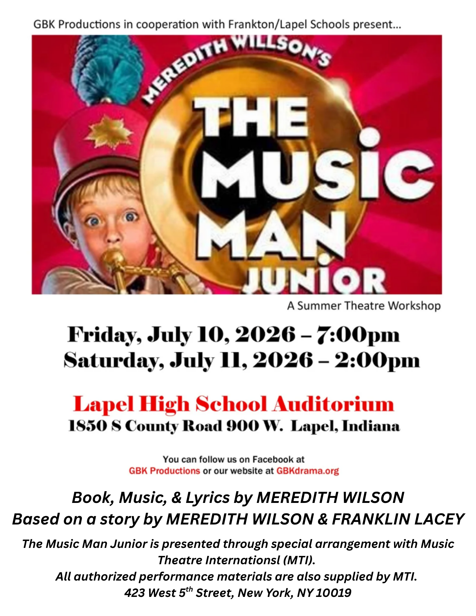 The Music Man Jr. playbill